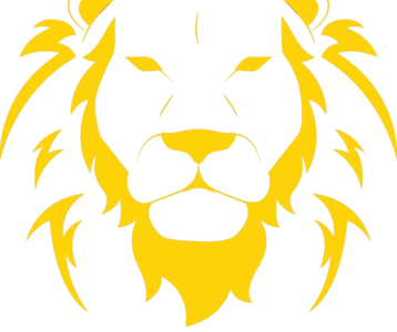 Golden lion head logo illustration on a white background