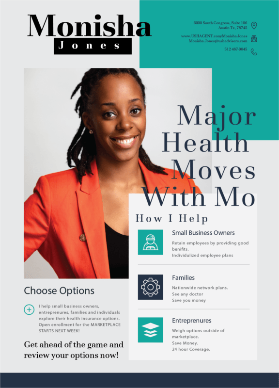 Monisha Jones health insurance flyer