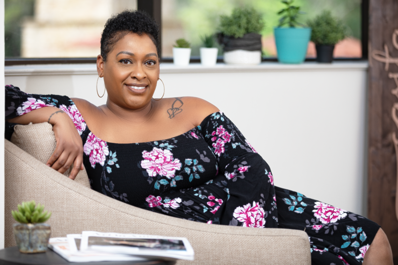 Austen woman entrepreneur branding photo sitting in chair