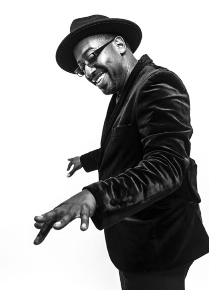 Musician in black and white